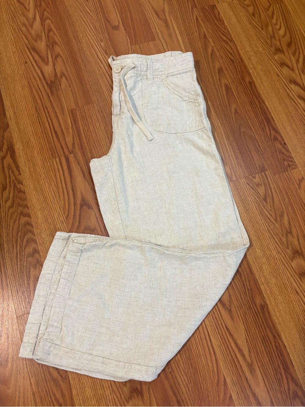 H&M Linen-Blend Drawstring Chinos — Light Natural